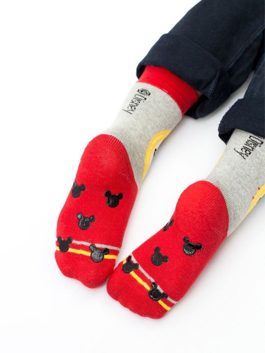 Șosete Pentru Copii Antiderapant Băiat Disney Happy Mickey Bumbac 3 Pachete Multicolor