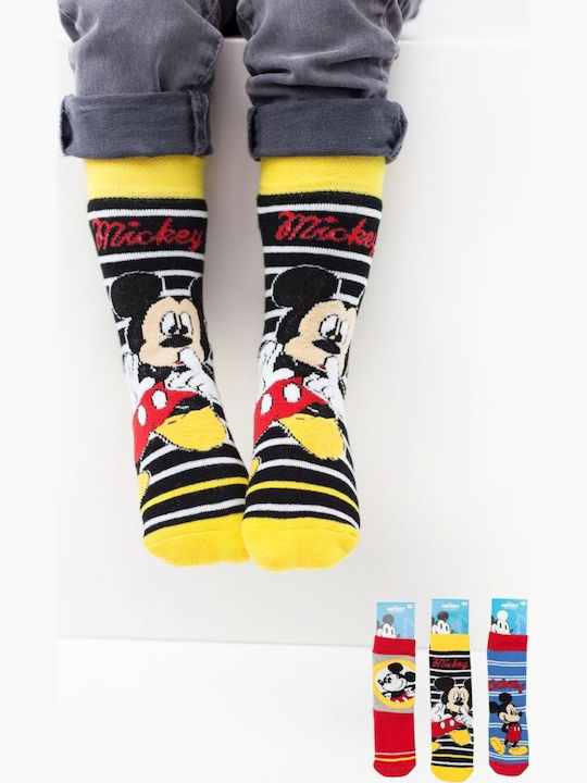 Șosete Pentru Copii Antiderapant Băiat Disney Happy Mickey Bumbac 3 Pachete Multicolor