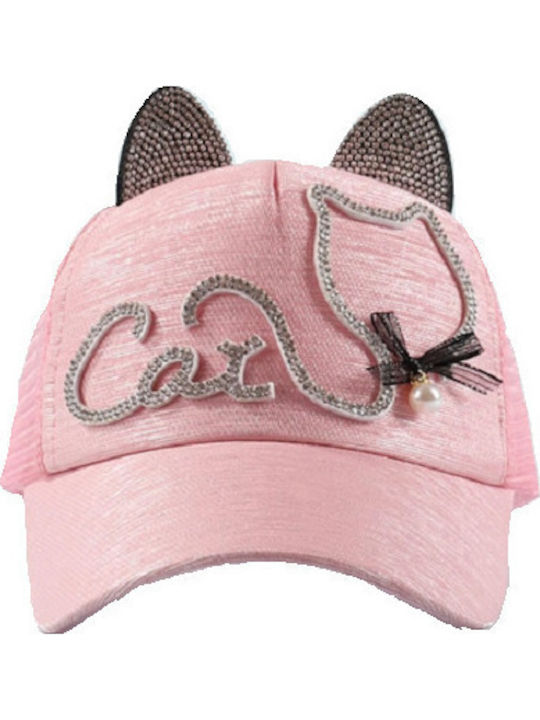 Cat Pink Jockey Hat with Black Striped Embroidered Cat Pearl 52cm for 6-12 Years Adjustable Size Tatu Moyo
