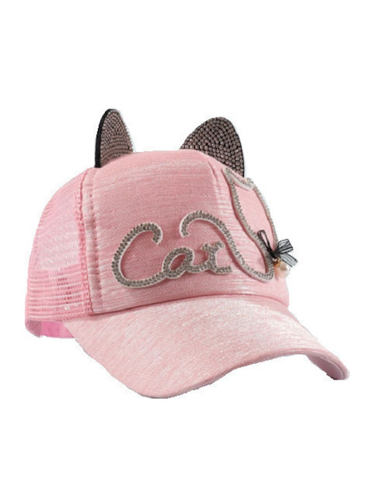 Cat Pink Jockey Hat with Black Striped Embroidered Cat Pearl 52cm for 6-12 Years Adjustable Size Tatu Moyo