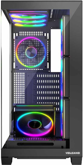 Modecom Volcano Stellar ARGB 8F Геймърско бюро Midi Tower Компютърна кутия със страничен прозорец Черен
