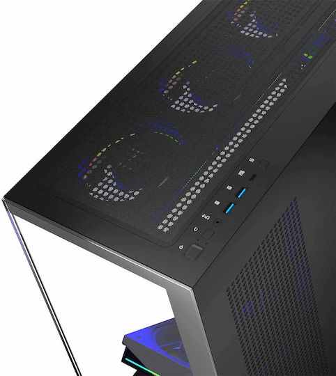 Modecom Volcano Stellar ARGB 8F Геймърско бюро Midi Tower Компютърна кутия със страничен прозорец Черен