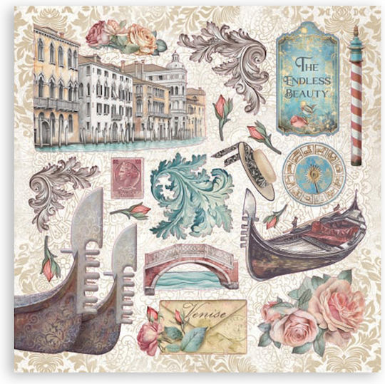 Αυτοκόλλητα 16.5x16.5cm 4 Blätter Venice City Art Stamperia