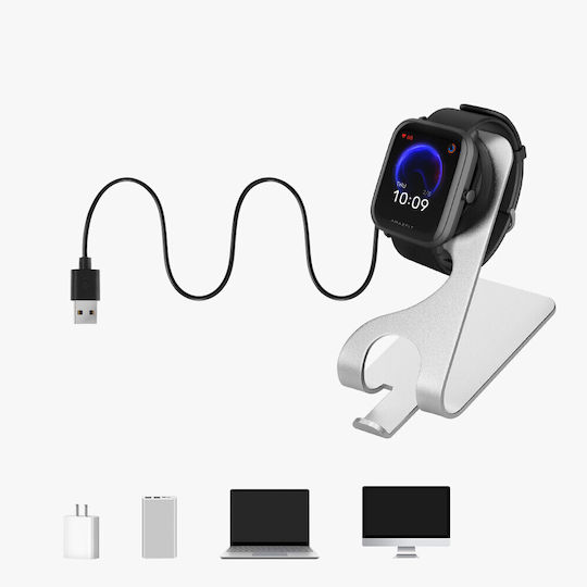 KWmobile Ladegerät für Amazfit Bip U, Amazfit Pop Pro, Amazfit T-Rex Pro Silber