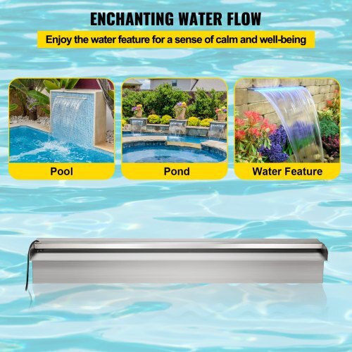 Vevor Pool Waterfall with Multicolor LED Lighting made of Stainless Steel 59.944x11.43x7.874cm