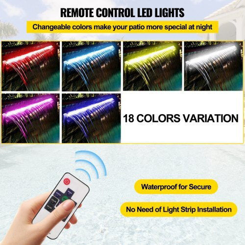 Vevor Pool Waterfall with Multicolor LED Lighting made of Stainless Steel 59.944x11.43x7.874cm