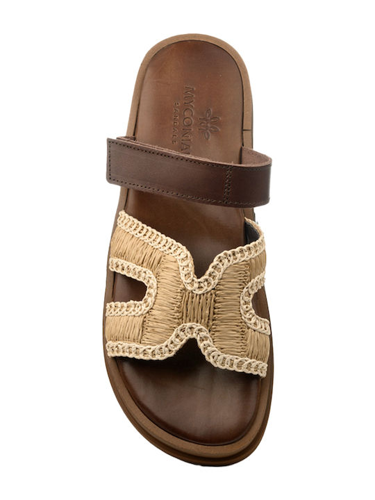 Leather Women's Flat Sandals in Brown Color