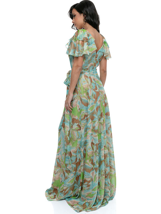 Summer Maxi Dress for Wedding / Baptism Satin Green