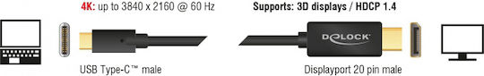 DeLock DeLock USB Typ-C Kabel USB 3.1 Männlich DisplayPort Schwarz 1m
