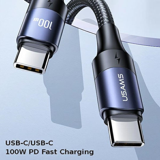 Usams US-SJ526 Braided USB 2.0 Cable USB-C male - USB-C 100W Black 3m (SJ526USB01)
