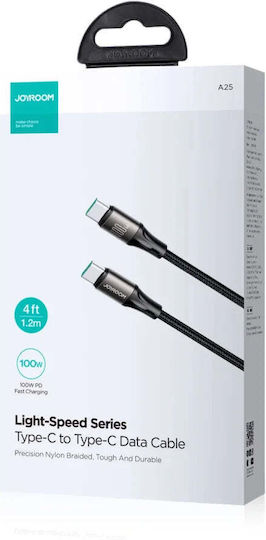 Joyroom Light-speed ​​series SA25-CC5 Braided USB 2.0 Cable USB-C male - USB-C 100W PD Μαύρο 1.2m