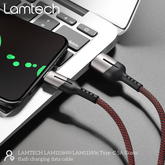 Lamtech Braided / Regular USB 2.0 Cable USB-C male - USB-A 100W PD Μαύρο 1.2m LAM111849
