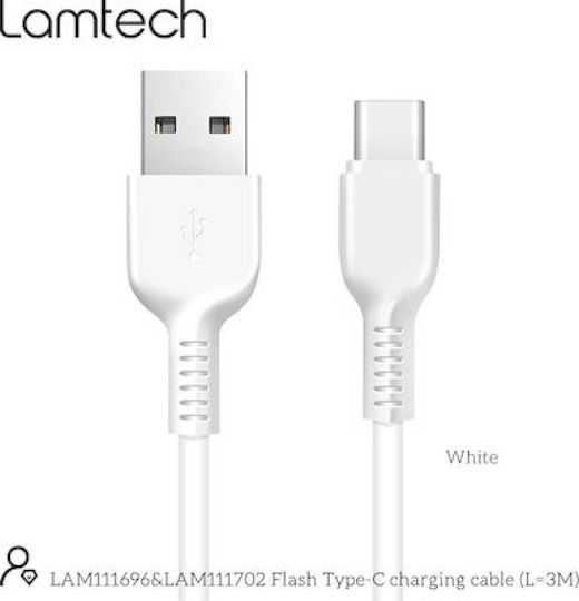 Lamtech USB 2.0 Cable USB-C male - USB-A 18W Λευκό 3m LAM111702
