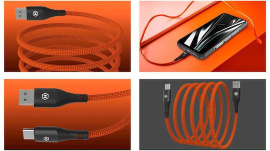 Hammer Magnetic / Braided USB 2.0 Cable USB-C male - USB-A 65W Πορτοκαλί 1m AKC001409