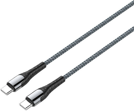 Ldnio LC102 Плетена USB 2.0 Кабел USB-C мъжки - USB-C мъжки 65W Сив 2м