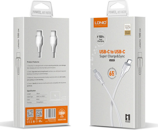 Ldnio LC122-C USB 2.0 Kabel USB-C männlich - USB-C 65W PD Weiß 2m