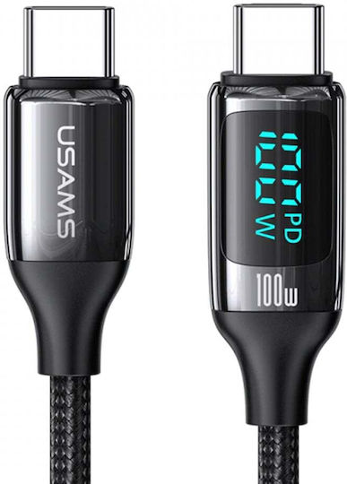 Usams US-SJ546 Geflochtenes LED USB 2.0 Kabel USB-C männlich - USB-C 100W PD Schwarz 1,2m SJ546USB01