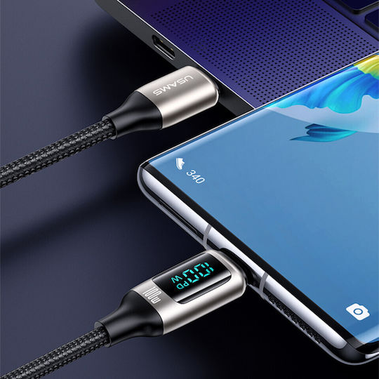 Usams US-SJ546 Geflochtenes LED USB 2.0 Kabel USB-C männlich - USB-C 100W PD Schwarz 1,2m SJ546USB01