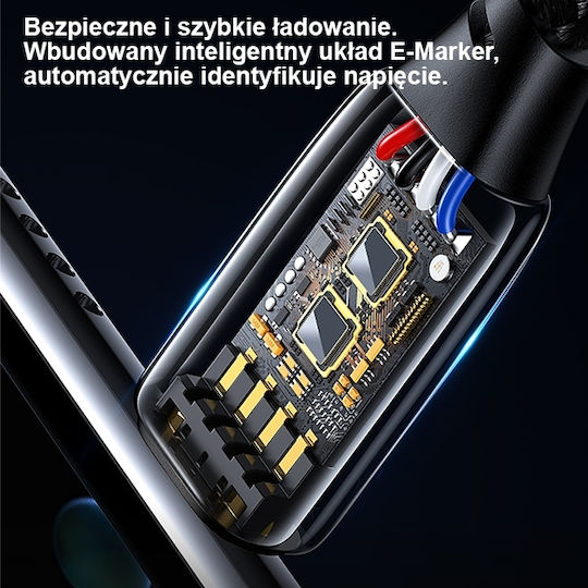 Usams US-SJ581 Braided USB 2.0 Cable USB-C male - USB-C 240W PD Μαύρο 2m SJ581USB01