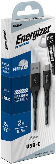 Energizer Braided USB 2.0 Cable USB-C male - USB-A Μαύρο 2m C520CKBK