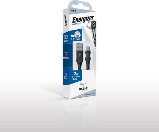 Energizer Braided USB 2.0 Cable USB-C male - USB-A Μαύρο 2m C520CKBK