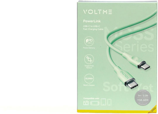 Voltme USB 2.0 Cable USB-C male - USB-C 60W PD Πράσινο 1m C2024