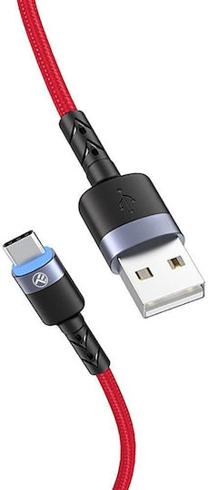 Tellur Кабел за данни USB към Type-C с LED светлина 3A 1.2m червен