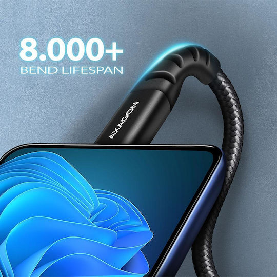 Axagon Braided USB 2.0 Cable USB-C male - USB-C 60W Μαύρο 1m BUCM-CM10AB