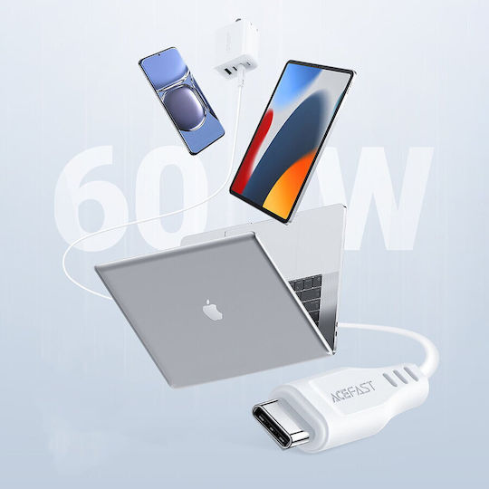 Acefast C3-03 USB 2.0 Cable USB-C male - USB-C 60W Λευκό 1.2m