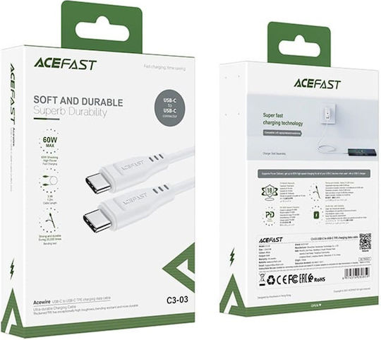 Acefast C3-03 USB 2.0 Cable USB-C male - USB-C 60W Λευκό 1.2m