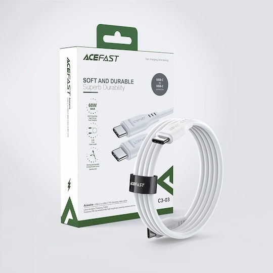 Acefast C3-03 USB 2.0 Cable USB-C male - USB-C 60W Λευκό 1.2m