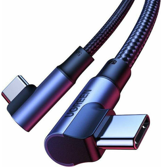 Ugreen US335 Ъглов (90°) / Плетен USB 2.0 Кабел USB-C Мъжки - USB-C 100W PD Лилав 2m 70698