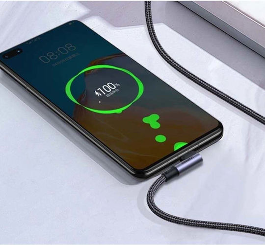 Ugreen US335 Ъглов (90°) / Плетен USB 2.0 Кабел USB-C Мъжки - USB-C 100W PD Лилав 2m 70698