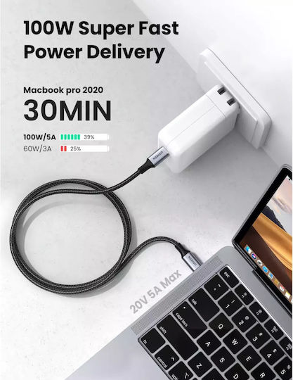 Ugreen US316 USB 2.0 Cable USB-C Male - USB-C 100W PD Black 1m 70427