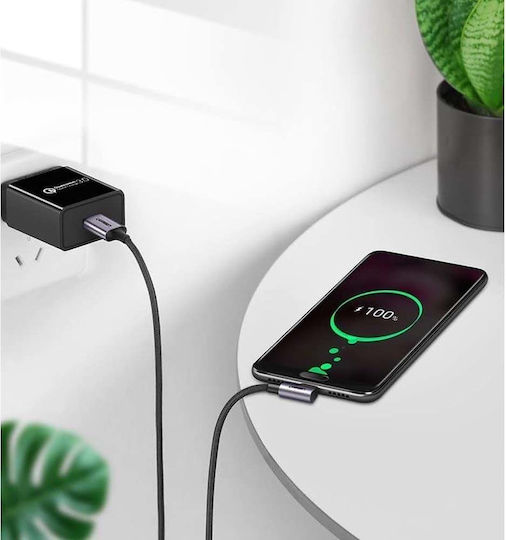 Ugreen US176 Angle (90°) / Braided USB 2.0 Cable USB-C Male - USB-A 18W Gray 1m 20856