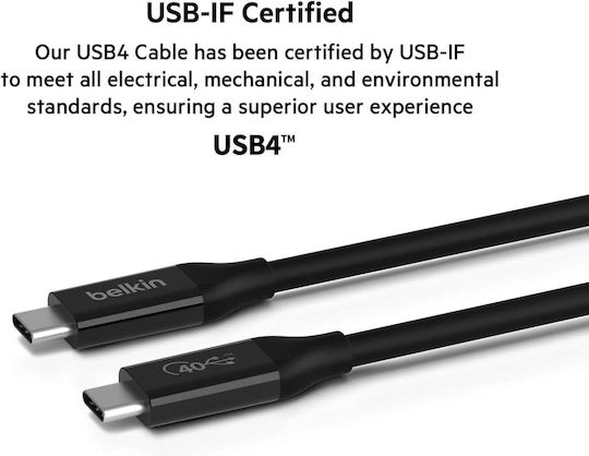 Belkin Connect USB 4 Video Cable USB-C male - USB-C 100W PD Μαύρο 0.8m INZ001BT0.8MBK