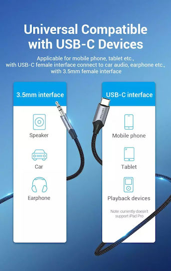 Vention Braided USB 2.0 Cable USB-C Male 3.5mm Gray 1m BGKHF