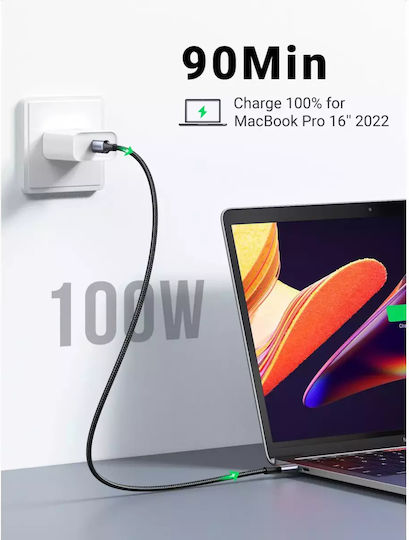 Ugreen USB 2.0 Cable USB-C male - USB-C 100W PD Μαύρο 3m 90120
