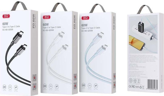 XO Braided USB 3.0 Cable USB-C Male - USB-C 60W PD Blue 1m 16.005.0255