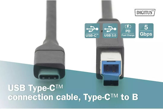 Digitus USB 3.1 Cable USB-C male - USB-B PD Μαύρο 1.8m AK-300149-018-S