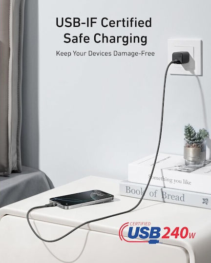 Anker USB 2.0 Cable USB-C Male - USB-C 240W PD Black 1.8m A82E2H12