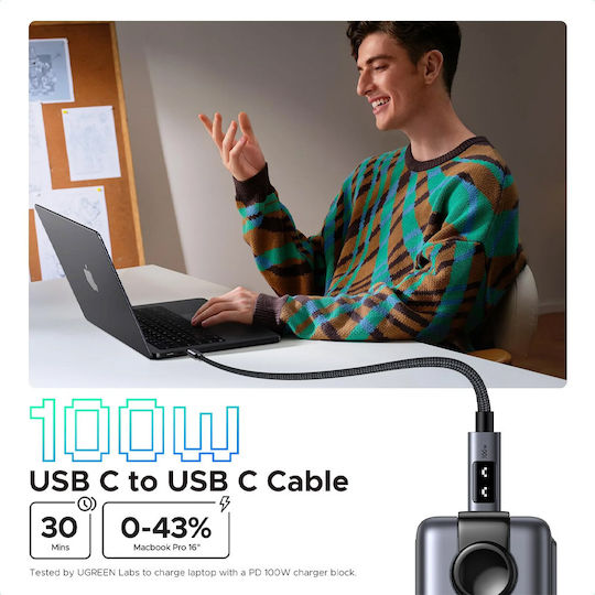 Ugreen LED USB 2.0 Cable USB-C male - USB-C 100W PD Μαύρο 2m 35512