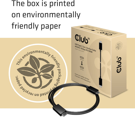Club3D CAC-1522 USB 3.1 Video Cable USB-C male - USB-C 100W PD Μαύρο 0.8m CAC-1522