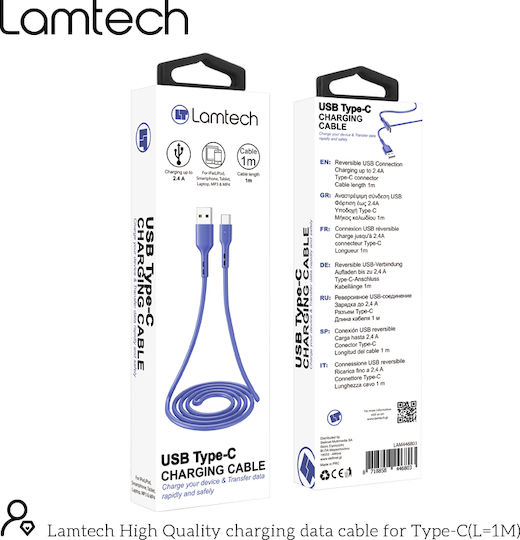 Lamtech USB 2.0 Cable USB-C male - USB-A 18W Μπλε 1m LAM446803