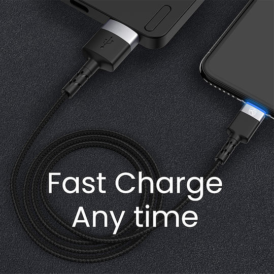 Tellur Braided / LED USB 2.0 Cable USB-C male - USB-A Μαύρο 1.2m TLL155363