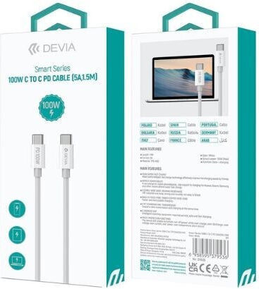 Devia EC317 USB 2.0 Cable USB-C Male - USB-C 100W PD White 1.5m