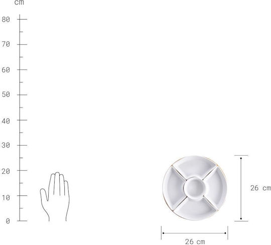 Tiered Appetizer Stand White Porcelain with Bamboo Diameter 26 Cm Height 4.5 Cm