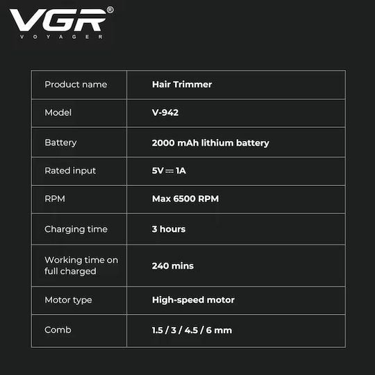 VGR Professional Hair Clipper Brown V-942