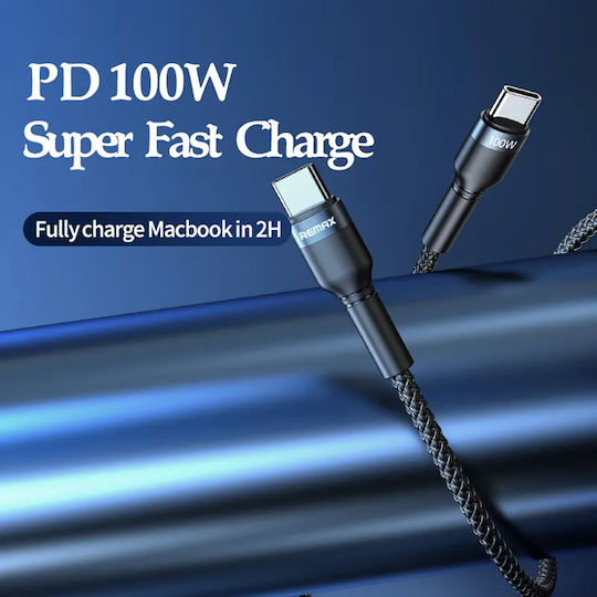 Remax Jany RC-172 Braided USB 2.0 Cable USB-C male - USB-C 100W PD Μαύρο 1m