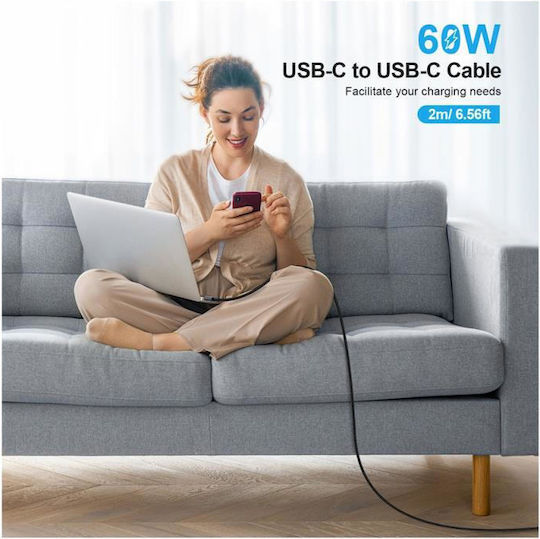 Choetech USB 2.0 Cable USB-C male - USB-C 60W PD Μαύρο 1.2m